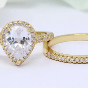 Teardrop Pear 1.25 Carat Pear CZ Bridal Ring 925 S